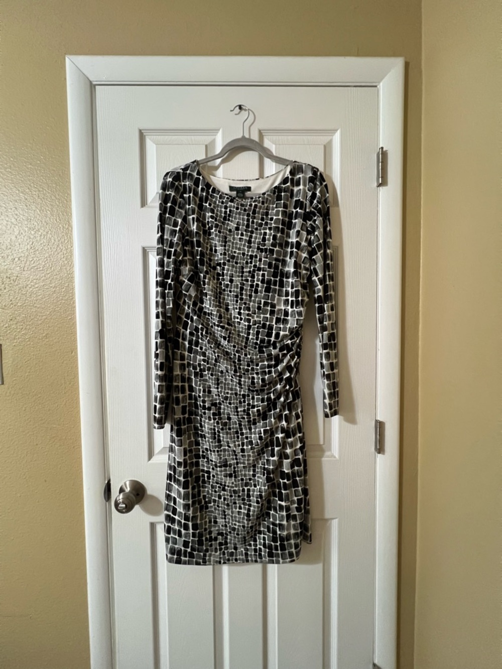 Ralph Lauren Black and White Geometric Long-Sleeve Dress